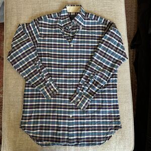 CHARLES TYRWHITT Weekend Slim Fit Linen Cotton COLORFUL Plaid Casual Shirt Sz L